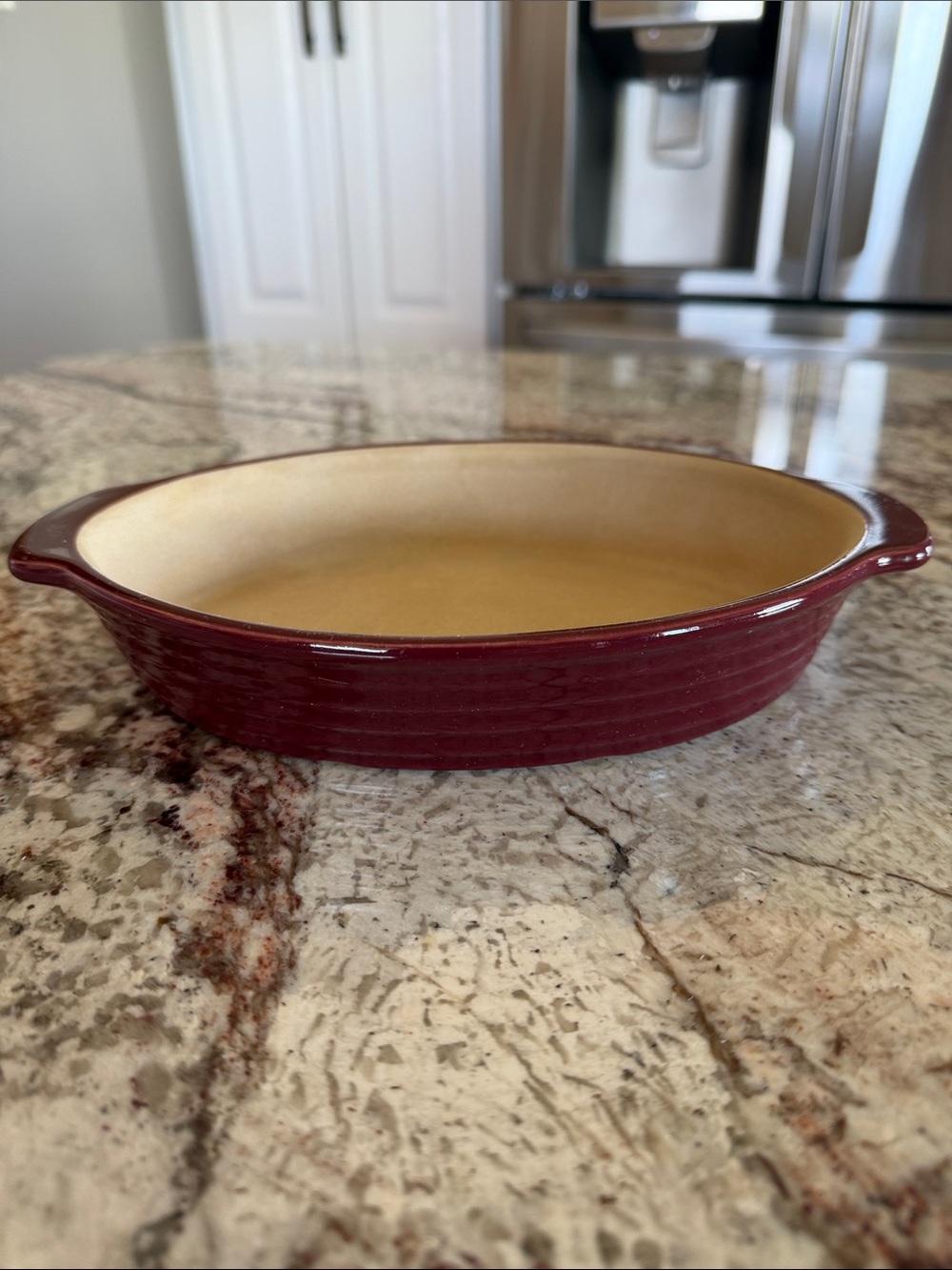 Pampered Chef Small Oval Baker Casserole Cranberry Glazed Stoneware dish - NEW